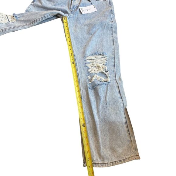 Princess Polly 8 Holly Asymmetric Rip Leg Jeans Light Wash Denim Baggy New‎ - Picture 9 of 12